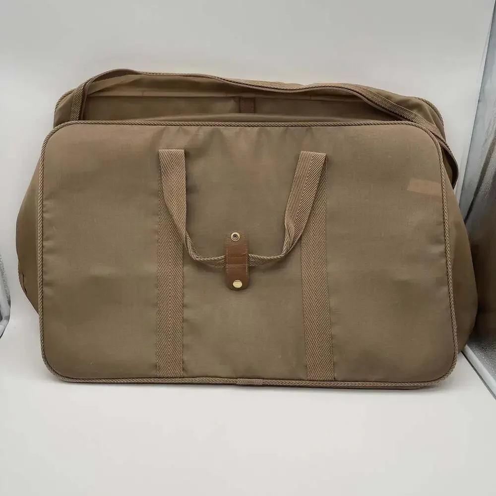 Vintage Pierre Cardin Tan Canvas Travel Bag, Soft-Sided Suitcase with Leather Tr